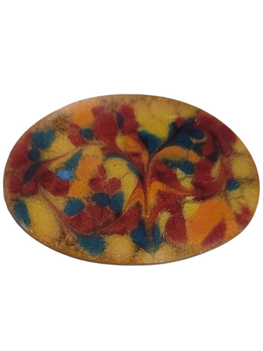 Inga Carlson Multi-Color Enamel Copper Oval Brooch Pin, Signed E53